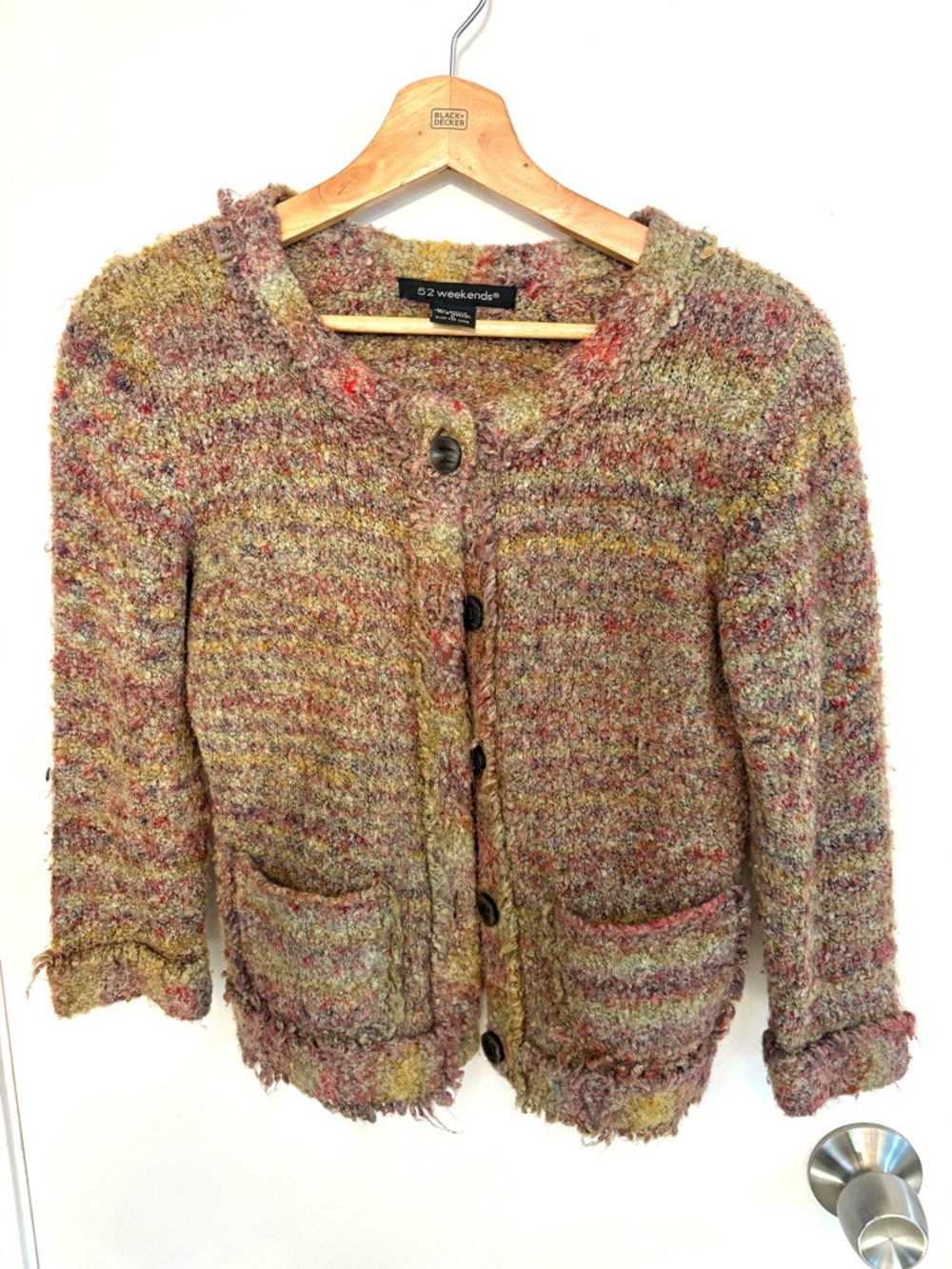 52 Weekends Multicolor Bouclé Button-Front Cardigan
